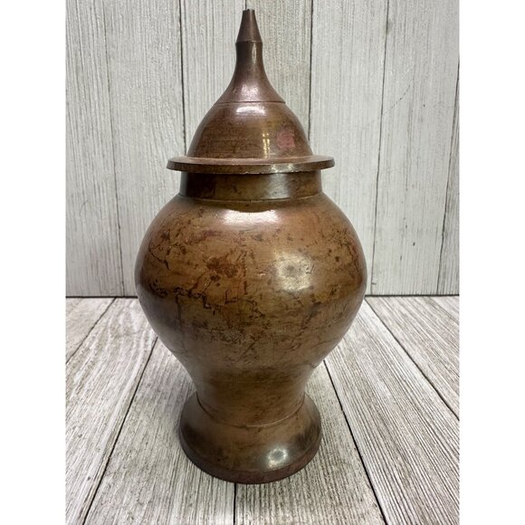 Vintage Solid Metal Urn Vase Ginger Jar with Lid 6.5'' Tall - Picture 1 of 7